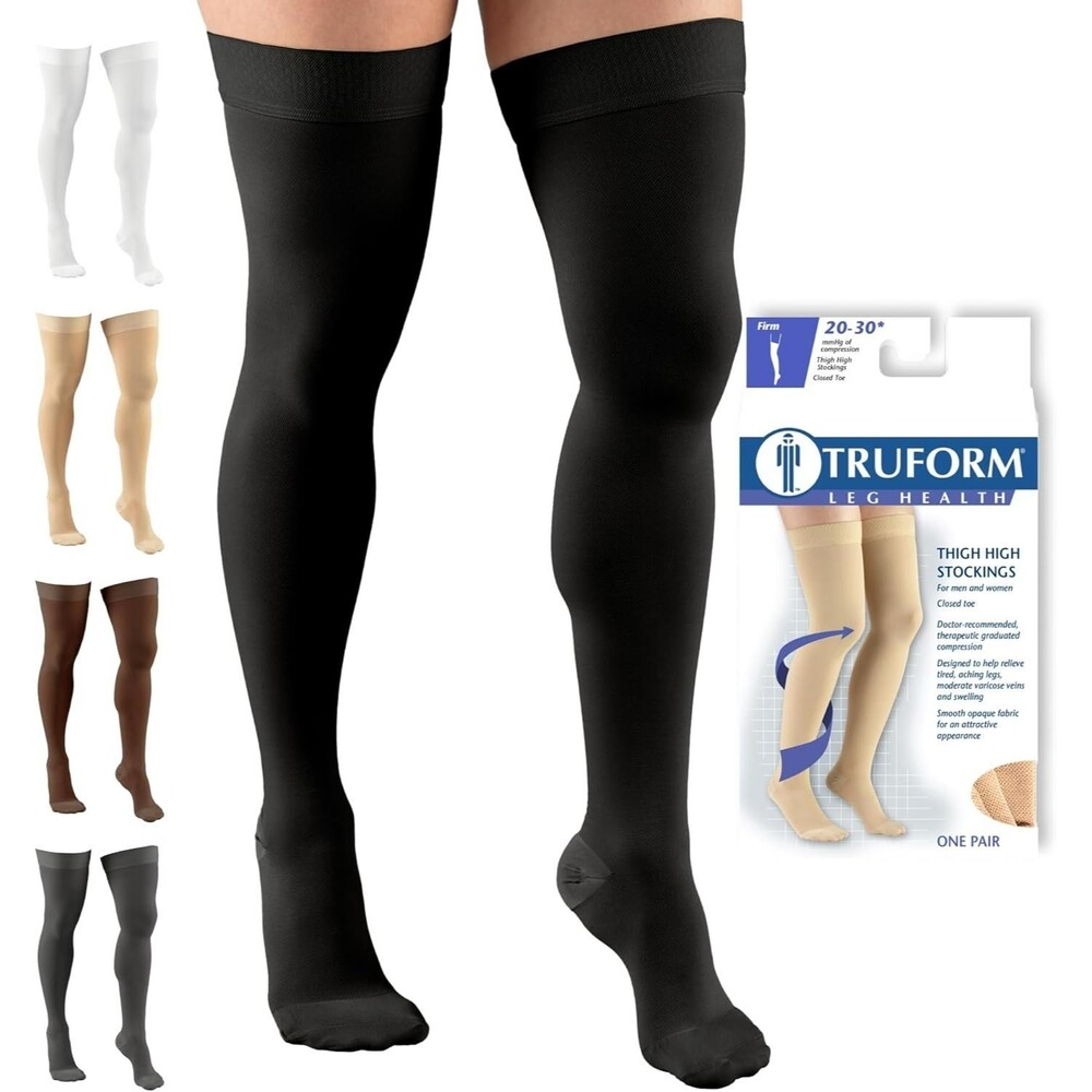 Truform 20-30 mmHg Compression Stockings SMALL 1 Pair Thigh High Length Black